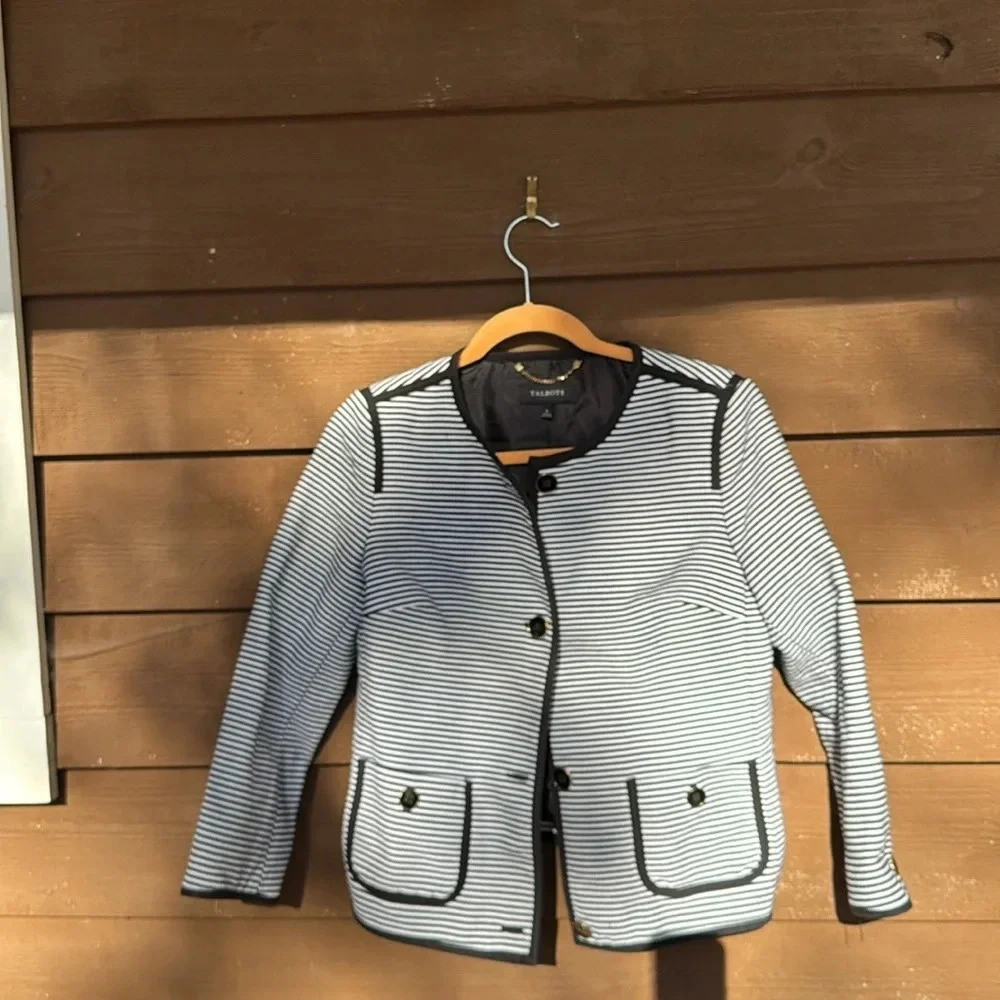 Talbots navy and white striped jacket size 6